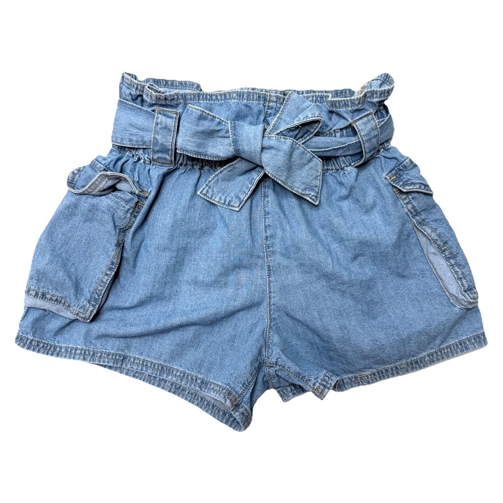 Urban Outfitters PaperBag Shorts Blue Denim Elastic High Waisted Tie Belt‎ Small